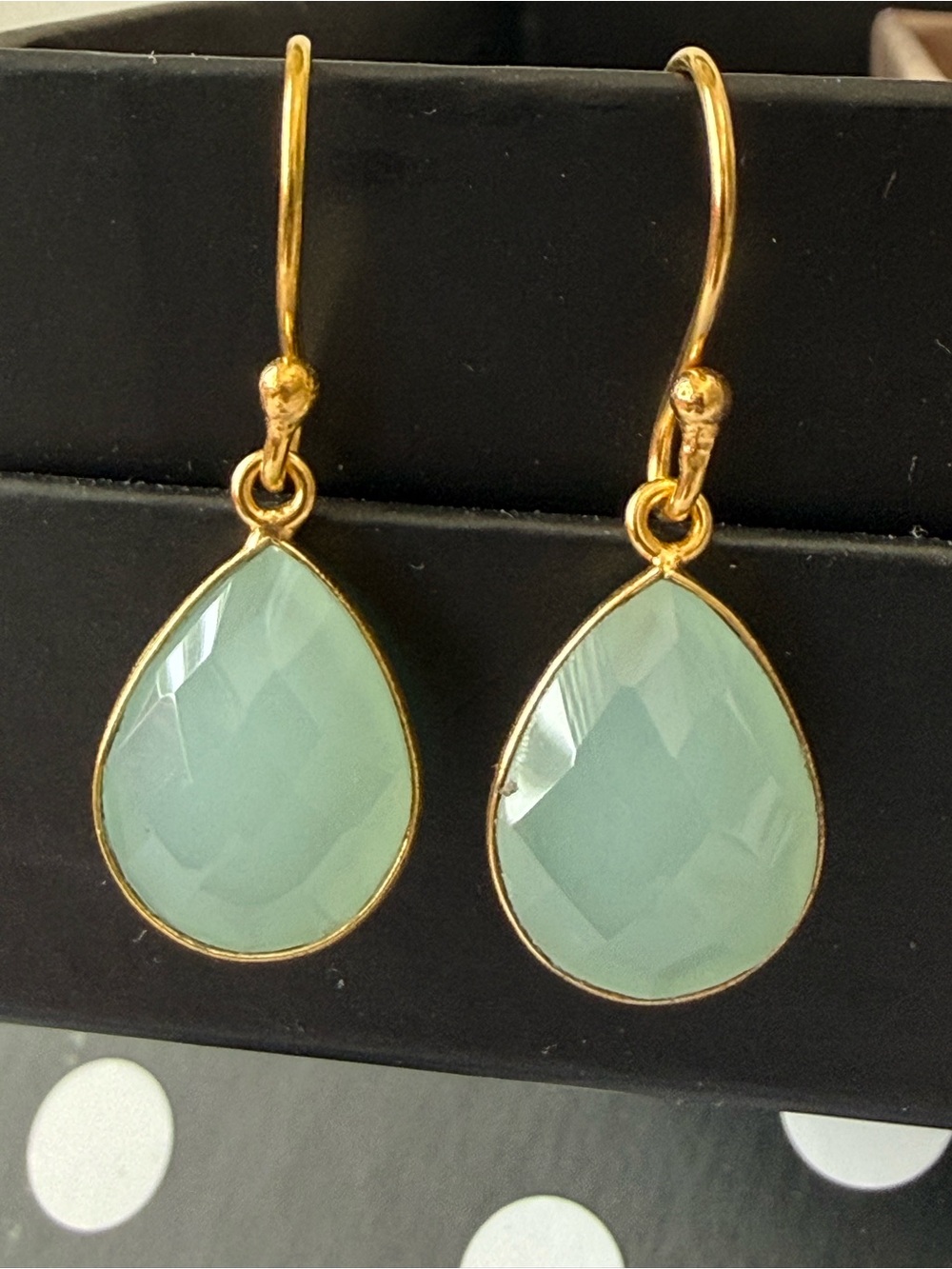 Gold Teardrop Mint Green Dangle Earrings - Women Jewelry